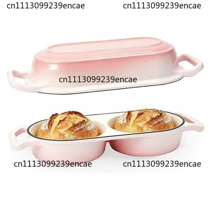 Moule à pain double rond en fonte émaillée, adapté pour la cuisson au four.