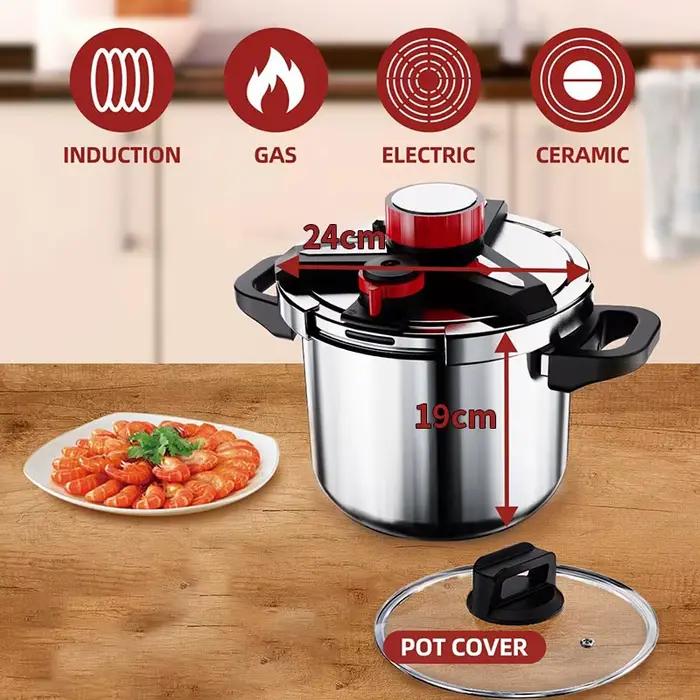 Autocuiseur en acier inoxydable 5/7L avec couvercle en verre, anti-déflagrant, économie d'énergie, autocuiseur de sécurité, cuisinière à gaz à Induction