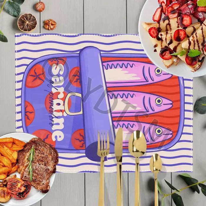 Tapis de Table imprimé créatif en forme de boîtes de sardine colorées