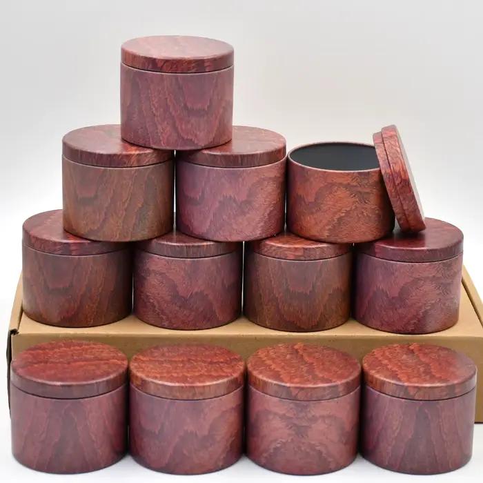 Pots en étain de Grain de bois de poire rouge de 8oz, 12 pièces, avec couvercles, durables et réutilisables pour la fabrication de bougies, le stockage de bijoux et plus encore