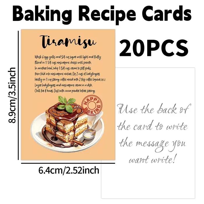 20 cartes de recettes de desserts, cartes de cuisine portables de poche pour la pâtisserie à la maison, cadeau pour les amateurs de pâtisserie, décoration de boulangerie
