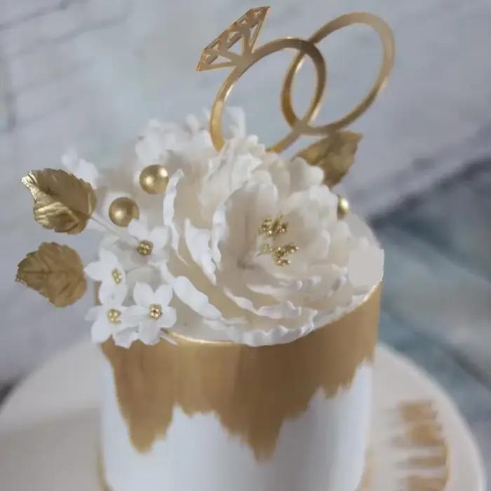 Décoration de gâteau de mariage avec bague en diamant acrylique miroir or élégante pour mariage et fiançailles cérémonie de mariage table de sucre