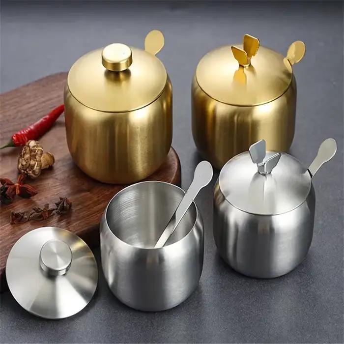 Boîte d'assaisonnement en acier inoxydable, boîte à sucre, outil de cuisine, Pot à sel et à poivre, condiments BBQ, Cruet, stockage, Pot à épices, bouteille cuillère