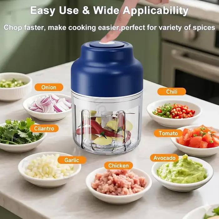 Hachoir d'ail électrique mini multifonction sans fil pour hacher ail, oignon, noix, viande et légumes facile à nettoyer pour cuisine, camping et barbecue