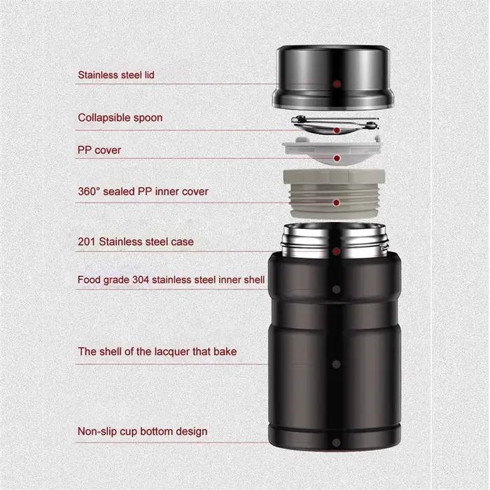 Pot Thermos en acier inoxydable de grande capacité de 750ml, boîte à déjeuner, récipient à soupe alimentaire, flacon alimentaire gratuit avec cuillère