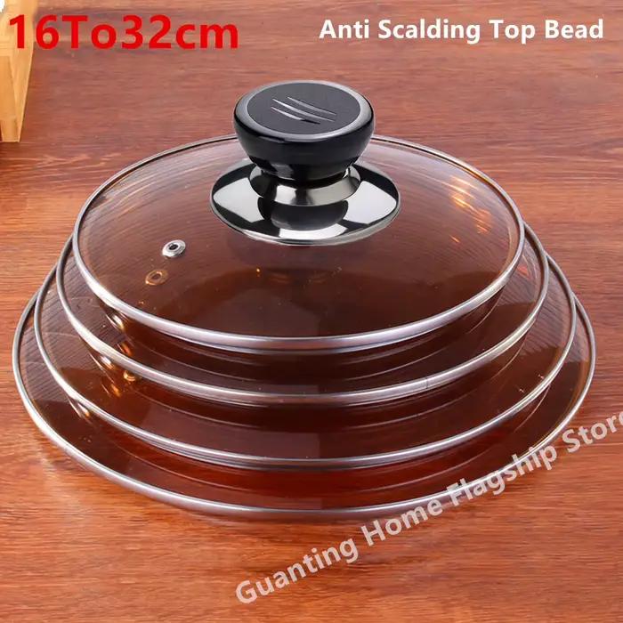 Couvercle en verre marron de 16 à 32cm avec bordure en acier inoxydable et couvercle de casserole de cuisine domestique multifonctionnel de Chef circulaire résistant à la chaleur