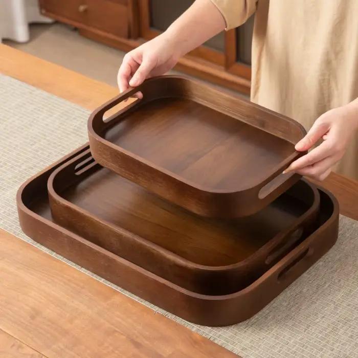 Plateau à thé rectangulaire en porcelaine poli avec poignée ajourée pour petit-déjeuner et service de thé occasions spéciales