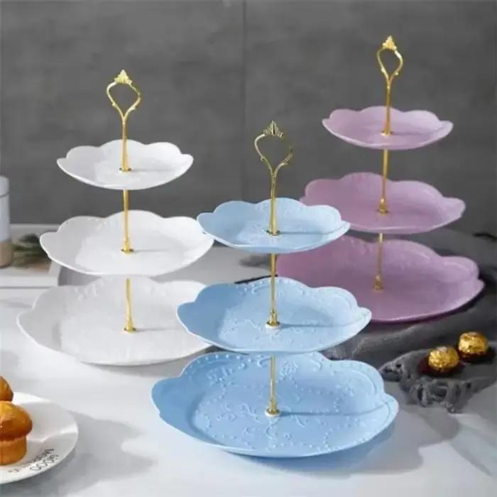 Présentoir à Gâteaux Amovible, Style Européen, Assiette à Dessert à 3 Couches, pour Gâteaux de Patisserie et de Fruits