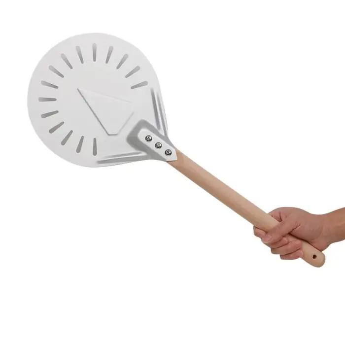 Pagaie à Pizza Tournante en Aluminium avec Manche en Bois Spatule Grande Palette Tourneur Perforé Amovible Pour Crêpes et Pizzas Occasions Spéciales