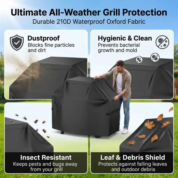 Housse de barbecue à gaz 22-72 pouces, imperméable, anti-UV, résistante à la décoloration, avec sangles auto-agrippantes pour la plupart des grils