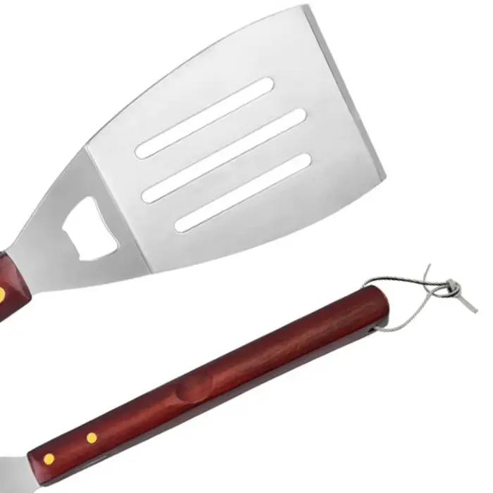 Kit de grillades à manche en bois, accessoires de Barbecue portables en acier inoxydable pour pique-nique