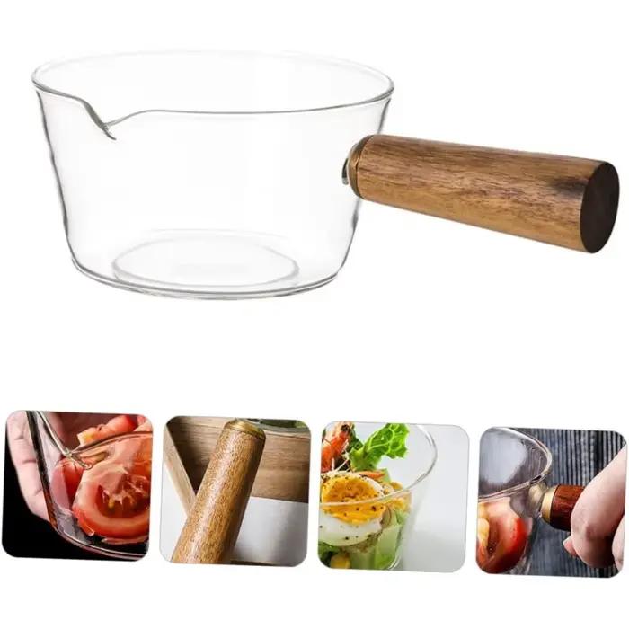 Pot en verre 400 600 ml avec poignee en bois cocottes soupes bouillons stabilite elegance cuisine occassions speciales