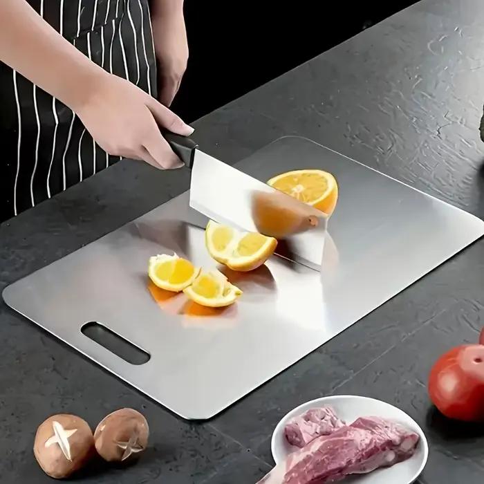 Planches à découper en acier inoxydable 3 pièces - Sans BPA, compatibles lave-vaisselle, antidérapantes, avec rainure pour les jus, antirouille et gain de place