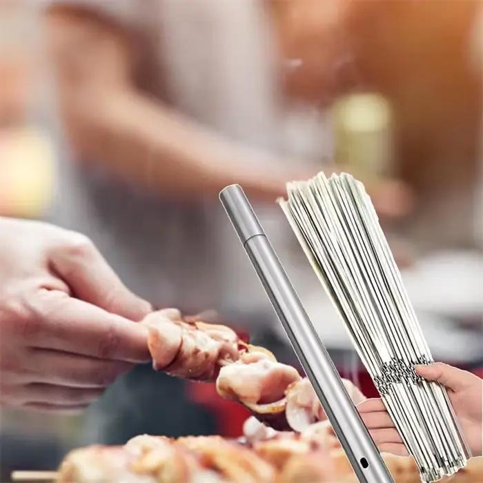 Brochettes de barbecue réutilisables en acier inoxydable fourchettes pour kebab camping pique-nique en plein air outils de cuisine pour barbecue occasions spéciales