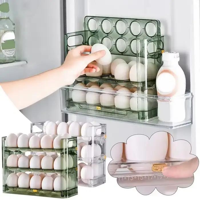 Boîte à œufs en plastique brillant à trois niveaux pour rangement pratique et organisation de la cuisine occasions familiales et cadeaux utiles