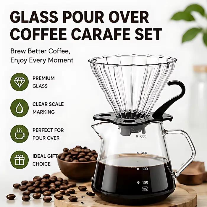 Cafetière à filtre, carafe en verre de 20 oz / 600 ml avec filtre à café en verre, ensemble de cafetière à filtre, 1 à 5 tasses