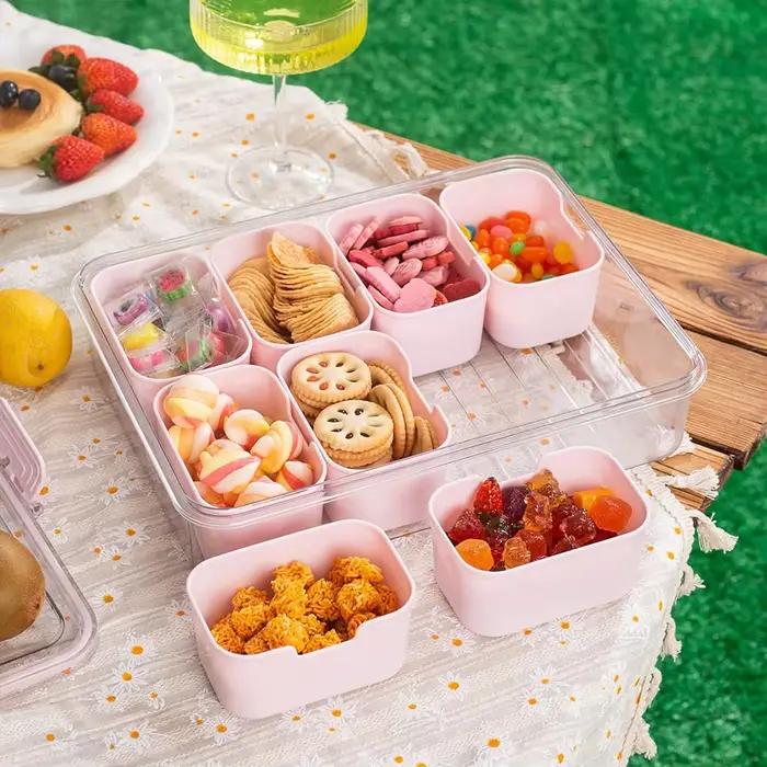 Récipient de boîte de collation, plateau de service divisé avec couvercle et poignée, récipient de charcuterie de boîte de collation, stockage de conteneur de collation Portable