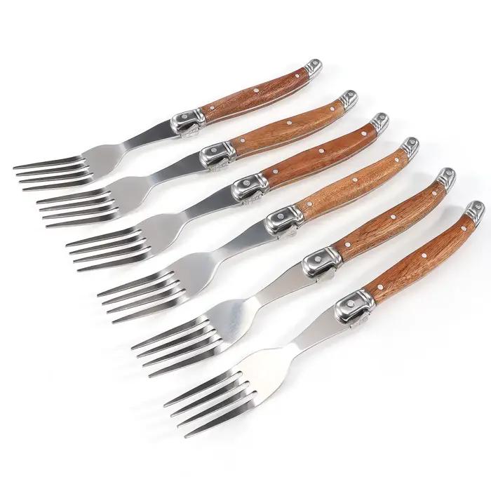 Jaswehome Laguiole manche en bois 6 pièces fourchette à dîner Collection fourchettes à Dessert en acier inoxydable