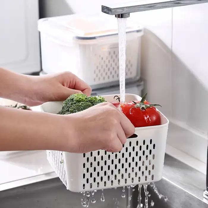 Boîte de rangement pour réfrigérateur organisateur de cuisine avec drainage double couche pour stockage de fruits et légumes frais conteneurs de rangement garde-manger occaions spéciales