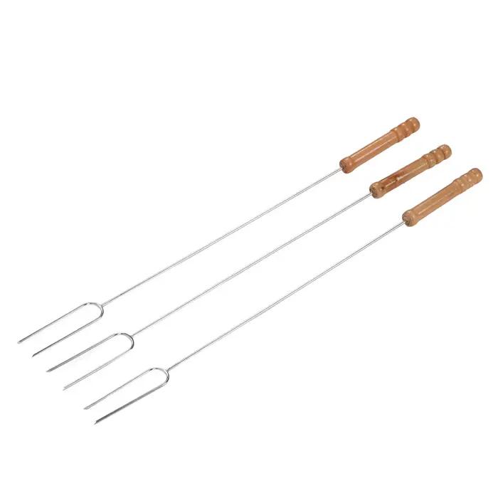Bâton de rôtissage multifonctionnel en acier inoxydable avec manche en bois de hêtre, fourcommuniste pour barbecue en plein air, camping, 47.2cm, 3 pièces