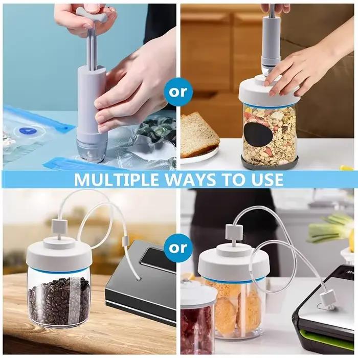 Kit de scellage sous vide portable avec pompe à vide manuelle pour FoodSaver Mason Can et réservoirs classiques et à large bouche pour conserver les aliments frais longtemps