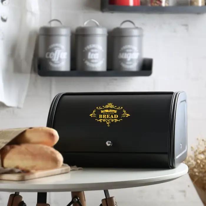 Boîte à pain Boîte de Rangement en Métal Noir pour citrouille