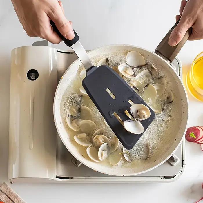 Spatule à steak de poisson frit en acier inoxydable, ustensiles de cuisine en silicone, pelle à frire, pelle à fuite, ensemble F2