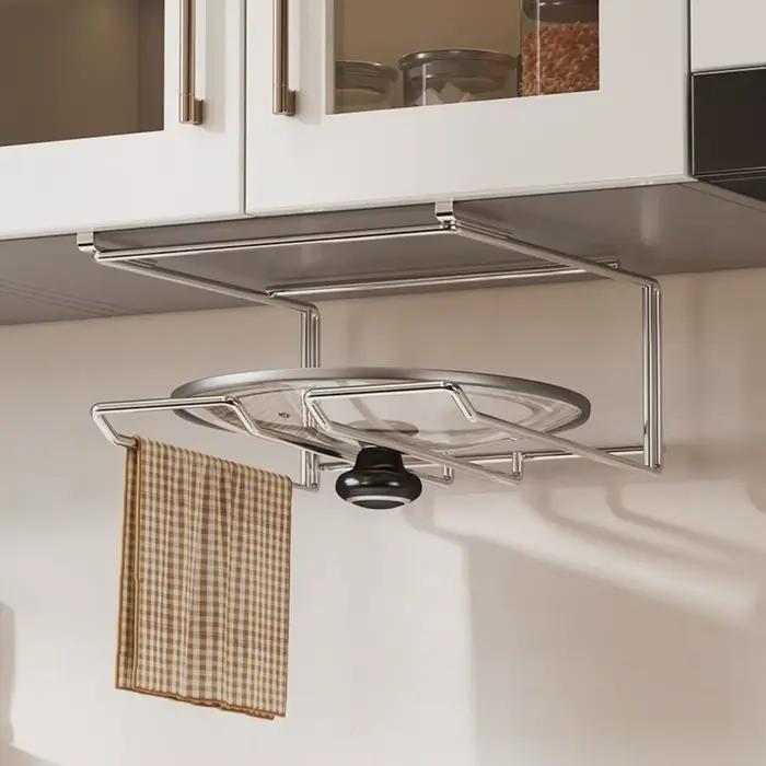 Support mural en acier inoxydable pour couvercles de casseroles, sans perçage, rangement pour couvercles, organisateur d'ustensiles, gain de place