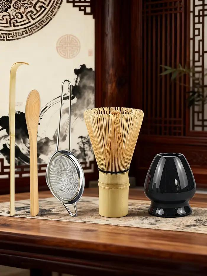 Ensemble de fouets Matcha 5 pièces-fouet en bambou, passoire à thé, cuillère, cuillère, tamis, support de fouet, Kit de démarrage Matcha parfait pour Matcha