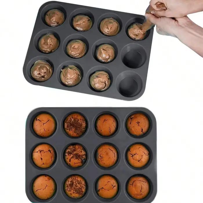 Moule à Cupcakes antiadhésif en Silicone, 12 trous, pour muffins, savon, chocolat, Muffin, poêle à pâtisserie, outils de cuisson