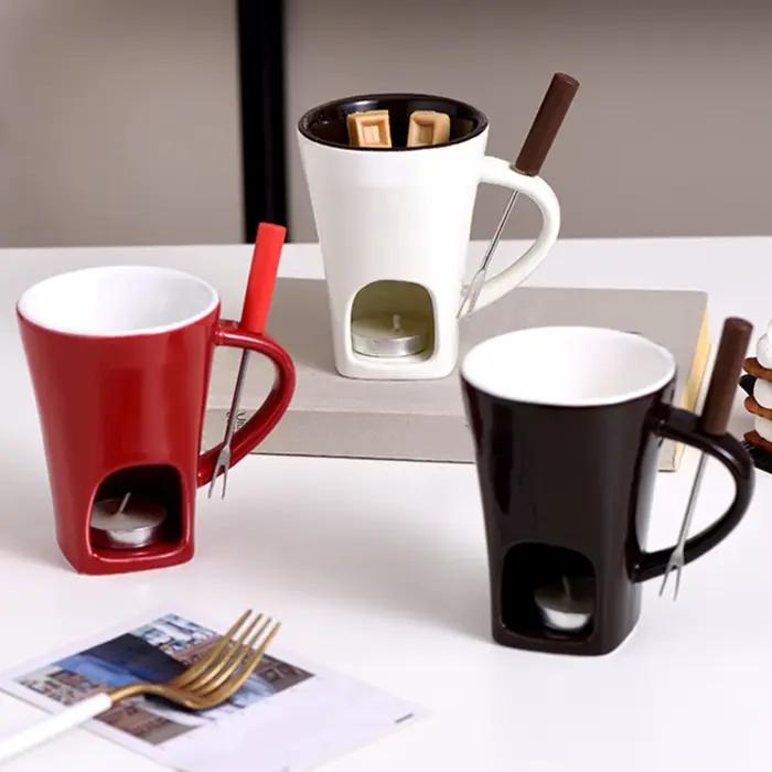 Mini ensemble de tasses à Fondue au chocolat avec fourchette et bougies, Pots à Fondue au fromage, crème glacée, Kit de fabrication de Fondue, tasse à fondre au beurre, petit réchauffeur