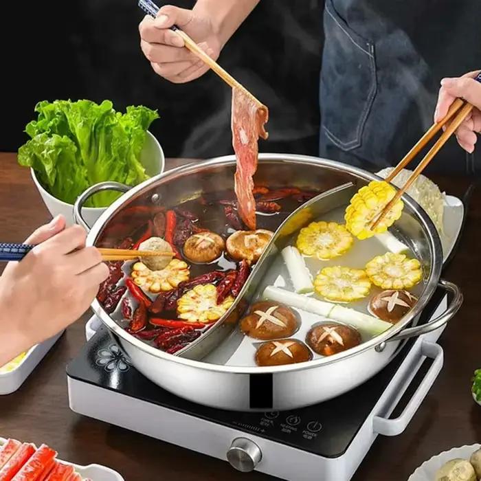 28 cm acier inoxydable Double divisé Double marmite cuiseur cuisinière à gaz Compatible marmite chinoise marmite cuisine soupe marmite