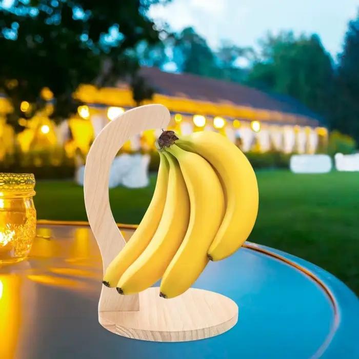 Support à bananes en bois créatif, gain de place, garde les bananes fraîches, rangement vertical pour fruits, multifonctionnel avec crochet