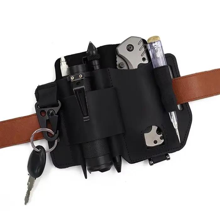 Gaine en cuir pour ceinture, organisateur de poche, outil de rangement extérieur pour lampe de poche, couteau, stylo, tournevis, clé de voiture pour homme