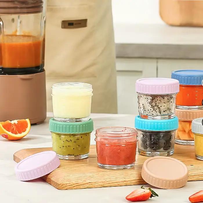 Pot Mason en verre pour aliments pour bébés, 6 pièces, réutilisable avec échelle, tasse à Sauce à tremper, étanche avec couvercle, récipient à salade, épices