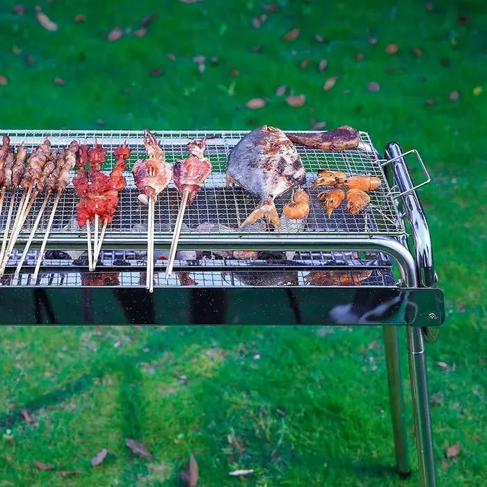 Grill à charbon de bois pliable et Portable, outil de Barbecue en acier inoxydable adapté à la cuisine en plein air, Camping, pique-nique, plage