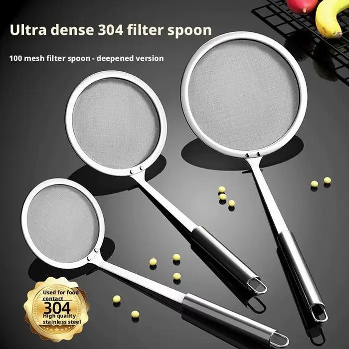 Cuillère d'écumoire de graisse en acier, cuillère de crépine d'écumoire à mailles fines pour enlever la graisse et la mousse, filtre d'huile alimentaire frit de cuisine