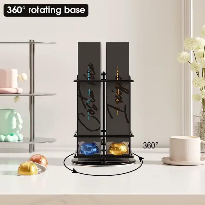 Support de rangement pour 40 dosettes de café Vertuo, support de rangement pour Nespresso Vertuoline, rotation à 360 degrés, fil métallique noir