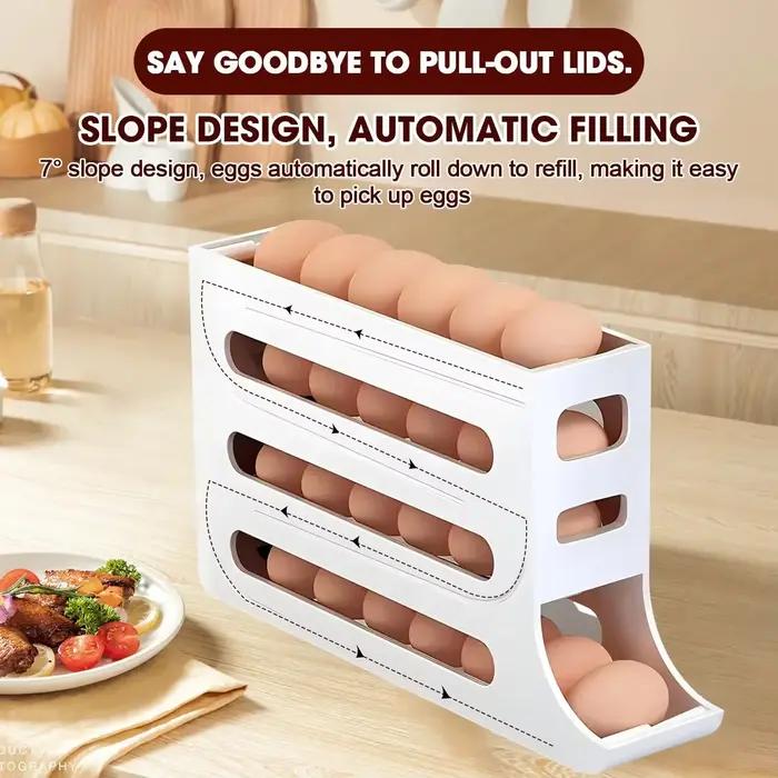 Porte-oeufs intelligent 4 niveaux distributeur d'oeufs pour refroidisseur conception a roulement automatique organisation compacte et protections speciales pour 30 oeufs usage quotidien occassions speciales