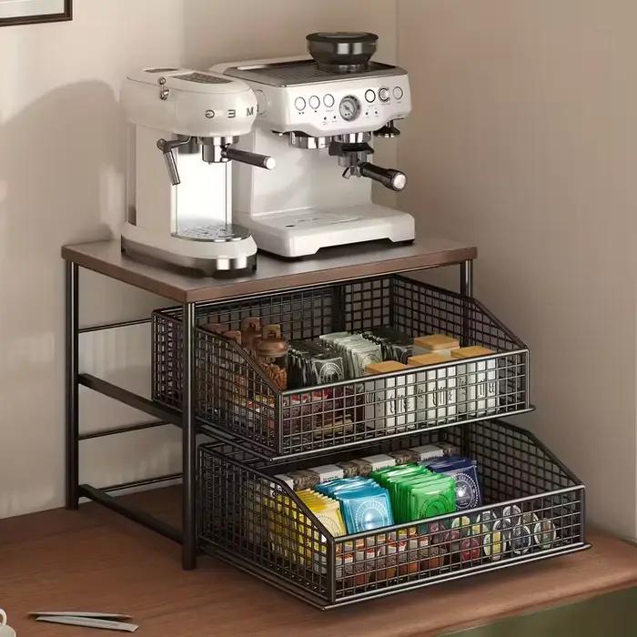 1 support de rangement pour comptoir de cuisine peu encombrant avec tiroirs et paniers métalliques - support de rangement multicouche robuste
