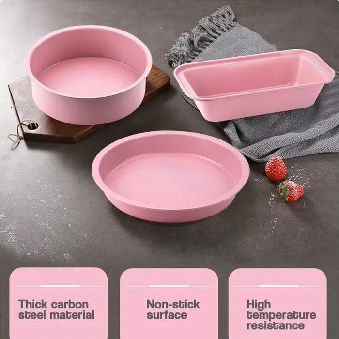 Ensemble de poêles à pâtisserie en acier au carbone antiadhésif rose