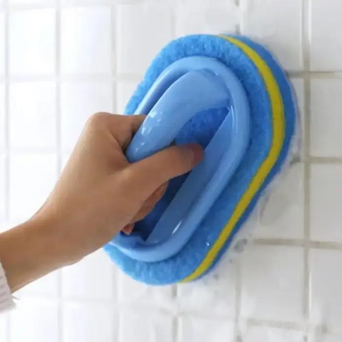 Brosse de nettoyage avec poignée, éponge de cuisine, lingette épaisse, pour carrelage de salle de bains, élimination des taches domestiques, outils de nettoyage