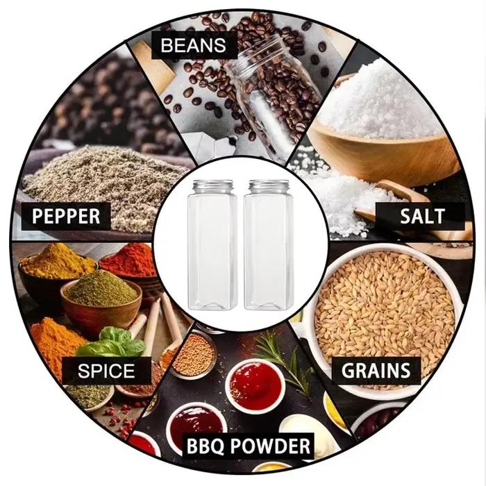 Pots en plastique transparent avec couvercle en aluminium, bouteilles carrées en l'horloge, beaucoup de cosmétiques, pots à strass scellés, pots à épices de cuisine, 540ml, 10 pièces