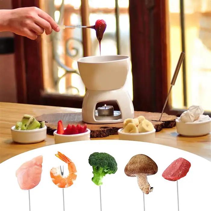 Paquet de 8 fourchettes à Fondue en acier inoxydable, 12 poignées en bois et 12 poignées en acier inoxydable, bâtons pour Smores résistants à la chaleur, ABUN-48