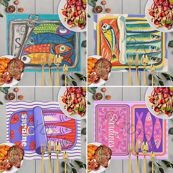 Tapis de Table imprimé créatif en forme de boîtes de sardine colorées