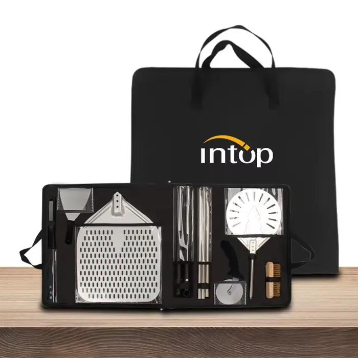 Ensemble d'outils de pizza en métal avec pelle à pizza carrée, brosse à four et sac de transport pour occasions spéciales et usage extérieur