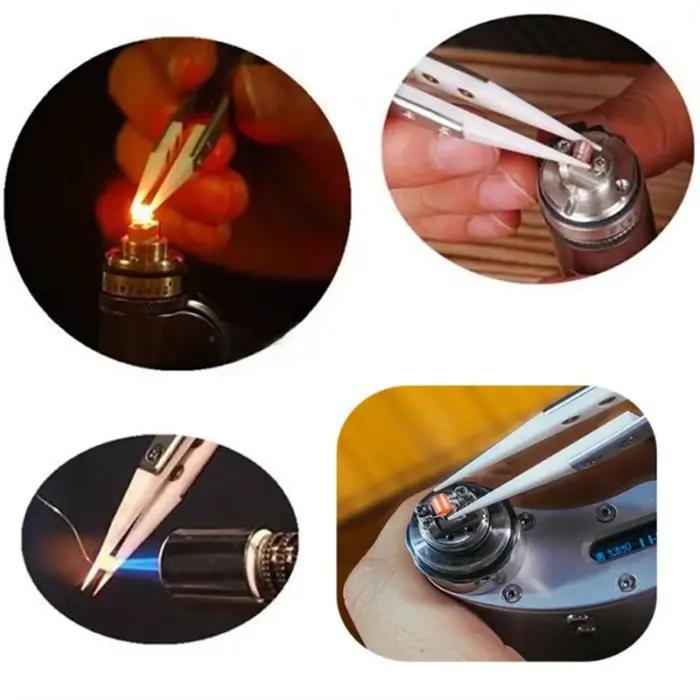 1200 °   Pincettes à pointe en céramique en acier inoxydable, pincettes résistantes à la chaleur, pincettes à souder électroniques à pointe Fine