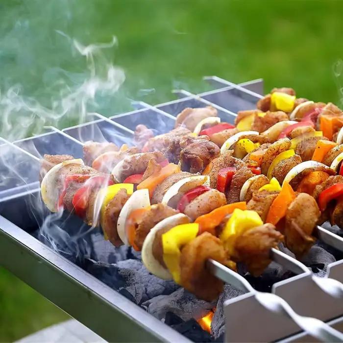 Brochettes de barbecue réutilisables en acier inoxydable fourchettes pour kebab camping pique-nique en plein air outils de cuisine pour barbecue occasions spéciales