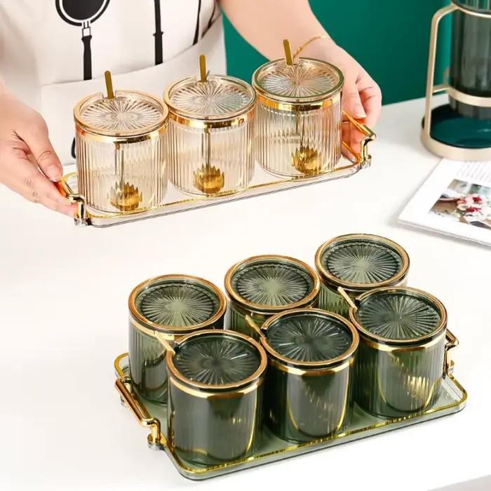 Pot de stockage exquis de bouteille d'assaisonnement de cuisine de ménage