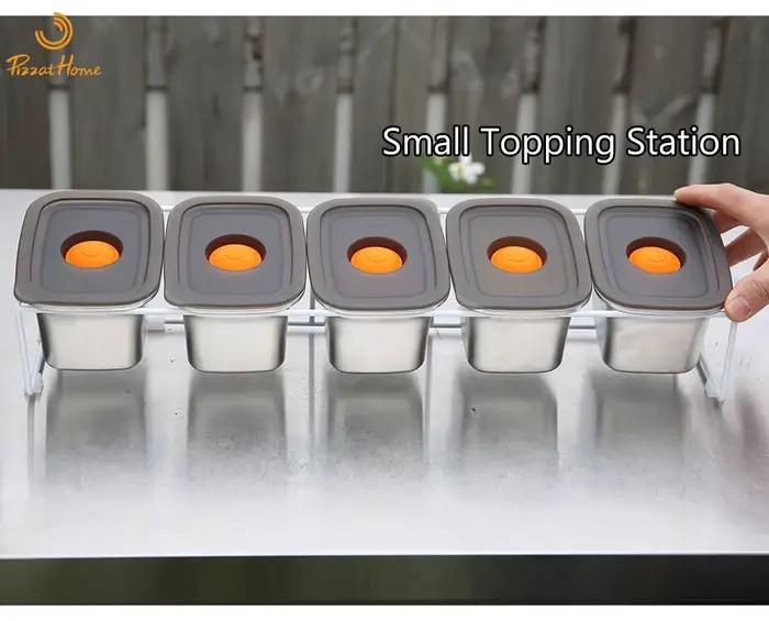 Station de garniture en acier inoxydable pour pizza garniture conteneur sauce ingrédients cuisine réfrigérateur kaki foncé prune
